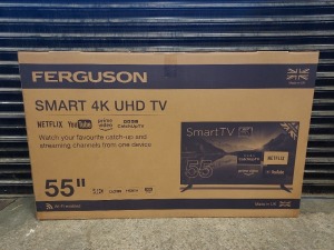 1 X BRAND NEW BOXED FERGUSON SMART 4K ULTRA HD 55 INCH TV WITH WIFI ENABLED -