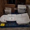 5 X VARIOUS MIX LOT TO INCLUDE 3 X SINKS, 1 X BASIN, & UNDER SINK PEDAL STOOL