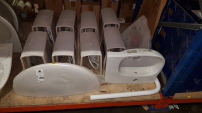 11 X PIECE MIX LOT TO INCLUDE 8 X PEDELSTOOLS, 1 X CORNER SINK 1 X URINAL DEVIDER ETC