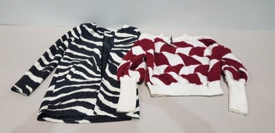 20 PIECE MIXED LOT CONTAINING GOLDEN DAYS KNIT CROP JUMPERS IN RED AND WHITE AND IVIVI ZEBRA CARDIGANS IN VARIOUS SIZES