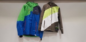 2 X BRAND NEW WINTER JACKETS TO INCLUDE TRESSPASS TP75 ELEVATE CAPER KHAKI/ WHITE JACKET IN (SIZE L ) AND 1 X NEVICA N10 JACKET IN GREEN AND BLUE IN ( SIZE XL )