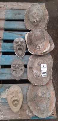 3 X MASK PLAQUES GARDEN ORNAMENTS WITH FIBRE GLASS MOULDS AND LATEX SLIPS-(20X12CM)