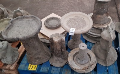 FULL PALLET OF MIXED GARDEN ORNAMENTS I.E VARIOUS BIRD BATHS WITH FIBRE GLASS MOULDS AND LATEX SLIPS