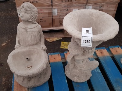 2 X MIXED GARDEN ORNAMENT LOT I.E GIRL WATER FEATURE AND BABY ANGEL PLANT HOLDER-(46X32CM)