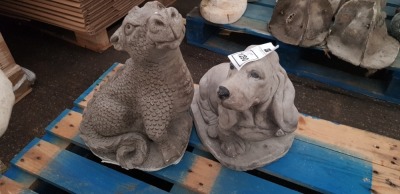 2 X MIXED GARDEN ORNAMENT LOT I.E DRAGON AND DOG-(49X30CM)