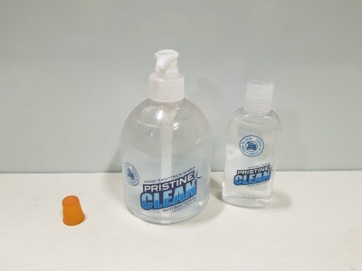 250 X BRAND NEW PRISTINE CLEAN (70% ALCOHOL) HAND SANITISER - IN 2 SIZES (100ml / 500ml) - ON 2 SHELVES