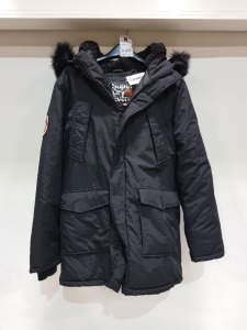 1 X BRAND NEW SUPERDRY EVEREST JET BLACK PARKER IN SIZE UK XL - WITH TAGS- (SLIGHT RIP INSIDE COAT UNSEEABLE)