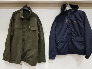 2 X BRAND NEW LYLE AND SCOTT JACKETS I.E LYLE AND SCOTT OVERSHIRT IN TEK GREEN 5XL AND HOODED POCKET JACKET IN NAVY BLUE SIZE SMALL- WITH TAGS