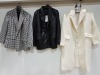 3 X PIECE MIXED BRAND NEW ZARA CLOTHING LOT TO INCLUDE 1X ZARA LONG WHITE COAT/JACKET SIZE SMALL - 1X ZARA LEATHER BLAZER SIZE MEDIUM AND 1X ZARA CHECK BLAZER SIZE SMALL