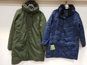 2 X BRAND NEW MIXED REGATTA COAT LOT CONTAINING NAVY AND KHAKI PARKA COATS IN SIZE UK 16 AND 18 - WITH TAGS