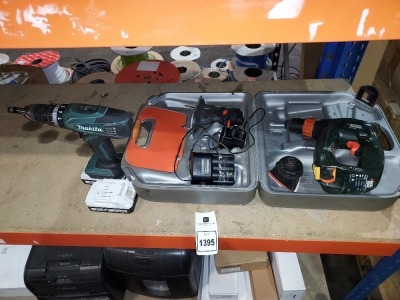 2 PIECE MIXED LOT TO INCLUDE MAKITA COMBI DRILL WITH 2 X BATTERIES AND 1 X BLACK AND DECKER VP2000 DRILL SET