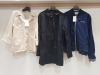 8 X PIECE MIXED CLOTHING LOT CONTAINING - BDG JEANS CREAM JACKET-SELECTED FEME BUTTONED JACKETS-PEPE JEANS DENIM JACKET -LUC BREVET NAVY LONG COAT - ETC (IN VARIOUS SIZES)