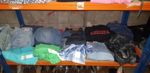 FULL BAY CLOTHING LOT CONTAINING -ZARA JEANS -ZARA BLUE DRESS - ZARA GREEN DRESS - ZARA BLUE DRESS - LEVI JEANS - DIESEL TOP -UNDER ARMOUR T-SHIRT - VARIOUS JEANS ETC- VARIOUS SIZES