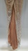 GOLD & CREAM COLOURED TRAILING GOWN (1.5M FROM WAIST TO END OF THE TRAIL) - FULL LENGTH SEQUIN EMBELLISHMENT BY HAND, WAIST BAND WIDTH 30CM (NOTE ITEM IS PRE OWNED NOT NEW - REQUIRES PROFESSIONALLY CLEANING - NO LABELS ATTACHED - APPEARS BESPOKE TO ORDER) - 3