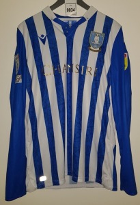 SHEFFIELD WEDNESDAY FOOTBALL SHIRT - LONG SLEEVED - SIZE L WITH BERAHINO 24 PLUS 3 UNKNOWN SIGNATURES ON THE REVERSE (SEE IMAGES) - BRAND: MACRON, SPONSORS: CHANSIRI, BLUSTEEL CLEAN ENERGY DRINK, SKYBET