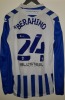 SHEFFIELD WEDNESDAY FOOTBALL SHIRT - LONG SLEEVED - SIZE L WITH BERAHINO 24 ON THE REVERSE (SEE IMAGES) - BRAND: MACRON, SPONSORS: CHANSIRI, BLUSTEEL CLEAN ENERGY DRINK, SKYBET - 2