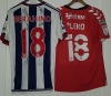 2 X SHORT SLEEVED FOOTBALL TOPS SIZE M IE. WEST BROMWICH ALBION - BERAHINO 18 & 17 UNKONWN SIGNATURES ON THE REVERSE (SEE IMAGES). BRAND: ADIDAS, SPONSORS: TLC BET, BARCLAYS PREMIER LEAGUE CHARLTON ATHLETIC - LEKO 18 ON THE REVERSE. BRAND: HUMMEL, SPONSOR - 2