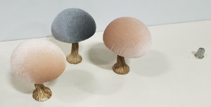 128 X BRAND NEW THE VINTAGE GARDEN ROOM MINK AND GREY VELVET MUSHROOMS - 9.5 X 9.5 CM