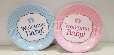 360 X PACKS OF 10 BRAND NEW WELCOME BABY BOYS AND GIRLS PAPER PLATES - IN 6 BOXES -26CM