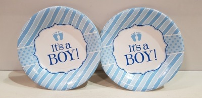 1088 X BRAND NEW PACKS OF 10 IT’S A BOY PAPER PLATES IN 8 BOXES-20CM