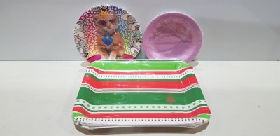 550 PACKS OF 10 BRAND NEW PAPER PARTY PLATES I.E - PINK PLATES - COOL CAT - CHRISTMAS DESIGN TRAY PLATE - IN 7 BOXES-20CM AND 32CM X 26CM