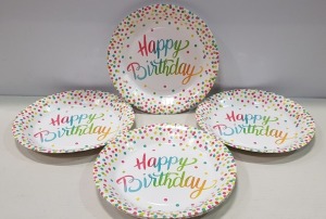 300 X PACKS OF 10 BRAND NEW HAPPY BIRTHDAY PAPER PLATES - IN 5 BOXES -26 CM