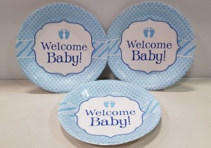 300 X PACKS OF 10 BRAND NEW WELCOME BABY BLUE PAPER PLATES - IN 5 BOXES -26CM