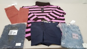 25 PIECE BRAND NEW CLOTHING LOT CONTAINING - MOUNTAIN WAREHOUSE LEGGINGS - MISSGUIDED DRESS - MISSGUIDED BLAZERS - REISS DENIM JEANS ETC. ALL IN VARIOUS SIZES