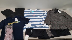 25 PIECE BRAND NEW CLOTHING LOT CONTAINING DAISY STREET SWEATSHIRTS - JACK & JONES T SHIRTS - ADRIANO GOLDSHMEID LEGGINGS - BURTONS SKINNY TROUSERS AND ZARA WOMENS JACKET ETC. ALL IN VARIOUS SIZES