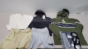 25 PIECE BRAND NEW CLOTHING LOT CONTAINING RASCAL JACKET - FARAH TROUSERS - MISSGUIDED TROUSERS - VILA JEANS - MISSGUIDED JACKET AND PUMA SHORTS ETC. ALL IN VARIOUS SIZES