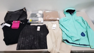 25 PIECE BRAND NEW CLOTHING LOT CONTAINING GIANNI FERAUD KNITTED JOGGERS - CAPSULE T-SHIRT - LIPSY FAUX LEATHER SKIRT - SKETCHERS TIGHT RUNNING LEGGINGS, ETC. ALL IN VARIOUS SIZES - IN 2 TRAYS (NOT INCLUDED)