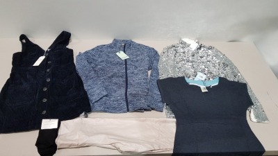 25 PIECE BRAND NEW CLOTHING LOT CONTAINING JACK WILLS CORD DRESS - BOOHOO SHOULDER MIDI DRESS - H&M GLITTER TOPS - WEIRD FISH JERSEYS AND WEIRD FISH HOODIES ETC. - ALL IN VARIOUS SIZES - IN 1 TRAY (NOT INCLUDED)