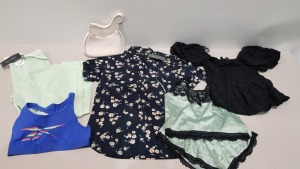 25 PIECE BRAND NEW CLOTHING LOT CONTAINING STOCKHOLMATELIER SKIRTS - COAST MAXI DRESS - BRAVE SOUL DRESSES - REEBOK SPORTS BRA AND BOOHOO TOPS ETC - ALL IN VARIOUS SIZES - IN 1 TRAY (NOT INCLUDED)