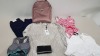 25 PIECE BRAND NEW CLOTHING LOT CONTAINING DUNE BACK PACK - HUGO BOSS PURSE - PARISIAN MAXI DRESS - MISS SELFRIDGES MIDI DRESS - QED LONDON CAMI TOP AND MANGO CARDIGAN ETC- ALL IN VARIOUS SIZES - IN 1 TRAY (NOT INCLUDED)