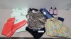 25 PIECE BRAND NEW CLOTHING LOT CONTAINING MNG FEMME SHOES - DIVIDED SEE THROUGH BLOUSE - OUTRAGIOUS FORTUNE BODYSUIT - MANGO KNITTED DRESS - RIVER ISLAND LEOPARD PRINT DRESS - ETC - ALL IN VARIOUS SIZES - IN 1 TRAY (NOT INCLUDED)