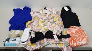 25 PIECE BRAND NEW CLOTHING LOT CONTAINING BODEN GLOURIOUS FLORAL PRINT MAXI DRESS - BRAVE SOUL LONDOIN BANDEAU BIKINI TOP - BOOHOO CHECK SHIRT DRESS - HOXTON HAUS TRAINING SHORTS - NEXT PACK OF 4 BRIEFS - BOUX PLUNGE BRA - ETC - ALL IN VARIOUS SIZES - 