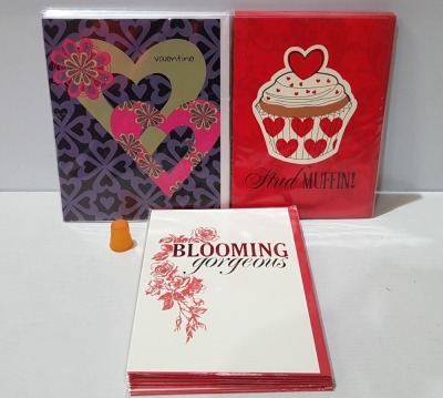 2000+ BRAND NEW VALENTINES DAY CARDS I.E BLOOOMING GORGEOUS- I LOVE YOU - STUD MUFFIN -ETC - IN 5 BOXES WITH ENVELOPES