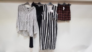 10 PIECE BRAND NEW CLOTHING LOT CONTAINING MISS SELFRIDGES SLEEVELESS JUMPSUITS, TOPSHOP TARTAN SKIRTS, WALLIS GLITTER DRESS AND DOROTHY PERKINS TROUSERS