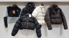 4 PIECE BRAND NEW MIXED CLOTHING LOT CONTAINING ZARA CROPPED PUFFER JACKET, BRAVE SOUL CROPPED PUFFER JACKET, UNIQLO PUFFER JACKET AND THE NORTH FACE CROPPED FLEECE SWEATER ETC