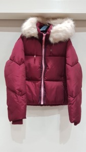 8 X BRAND NEW TOPSHOP FAUX FUR HOODED RED JACKETS IN VARIOUS SIZES RRP £69.00