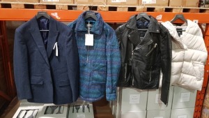 10 X BRAND NEW MIXED COAT LOT TO INCLUDE RIVER ISLAND PUFFER JACKET, BARNEYS FAUX LEATHER JACKET, NEW ERA NBA RED BULLS JACKET AND PULL & BEAR TARTAN COAT ETC