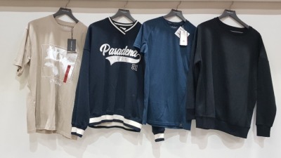 12 X BRAND NEW MIXED CLOTHING LOT TO INCLUDE JOY DIVISION TSHIRT, PULL & BEAR SWEATSHIRT, MOUNTAIN WAREHOUSE TSHIRT AND CALVIN KLEIN SWEATSHIRTS ETC.