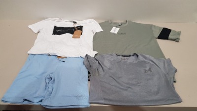 25 PIECE BRAND NEW CLOTHING LOT CONTAINING LIMIT SWEATER , WEEKDAY T-SHIRT , FCUK T-SHIRT ,BRAVE SOUL 3/4 LENGTH TOP , YUNPENG SILK T-SHIRT , BOOHOO MAN TRAINING TOP AMERICAN EAGLE POLO SHIRT - ETC ALL IN VARIOUS SIZES IN 1 TRAY - NOT INCLUDED