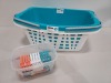 12 X BRAND NEW BELDRAY TURQUOISE / WHITE SETS OF 2 LAUNDRY BASKETS (51 X35 X 20 CM DEEP) PLUS 48 ULTRA GRIP CLOTHES PEGS IN A BASKET (IN 12 LARGE BOXES) - 2