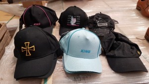 9 X BRAND NEW FLAT CAPS TO INCLUDE KING LONDON BASEBALL CAP , FEARLESS OUTLAW CAP , TERRACE CULT CAP , LOYAL TO FEW RULED BY NONE CAP ETC