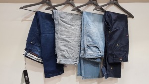 12 X BRAND NEW MIXED JEANS LOT CONTAINING TOMMY HILFIGER TROUSERS , SMITH AND JONES JEANS , CROSS HATCH JEANS, LEVIS JEANS , CALVIN KLEIN JEANS , HUGO BOSS JEANS - ALSO TO INCLUDE TED BAKER , EA7 , FERAUD BELTS