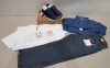 4 X BRAND NEW MIXED TOMMY HILFIGER LOT CONTAINING TOMMY HILFIGER REGULAR CHAMBRAY BADGE DENIM SHIRT ( M ) , TOMMY HILFIGER WHITE PIZZA TEE (XXL) , TOMMY HILFIGER HARPER HIGH RISE STRAIGHT ANKLE JEANS ( 29 WAIST - 30 INSEAM ) , AND TOMMY HILFIGER MESH FLE