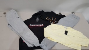 15 PIECE BRAND NEW MIXED CLOTHING LOT TO INCLUDE FEARLESS OUTLAW HOODIES AND TROUSERS - KING LONG SLEEVED TEE - LOCKSTOCK PANTS AND CRIMINAL DAMAGE JOGGERS ETC