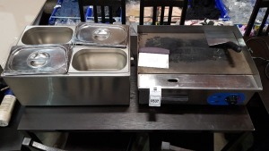 2 PIECE MIXED LOT CONTAINING - 1X BUFFALO BAIN MARIE - WITH 4 SECTIONS- 1X UNBRANDED GRILL WITH THERMOSTAT AND 2X SCRAPETS