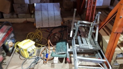 10 + PIECE MIXED LOT CONTAINING - 110 V TRANSFORMER - SPADES - LADDERS -BLOW TORCH - TRESSEL ETC